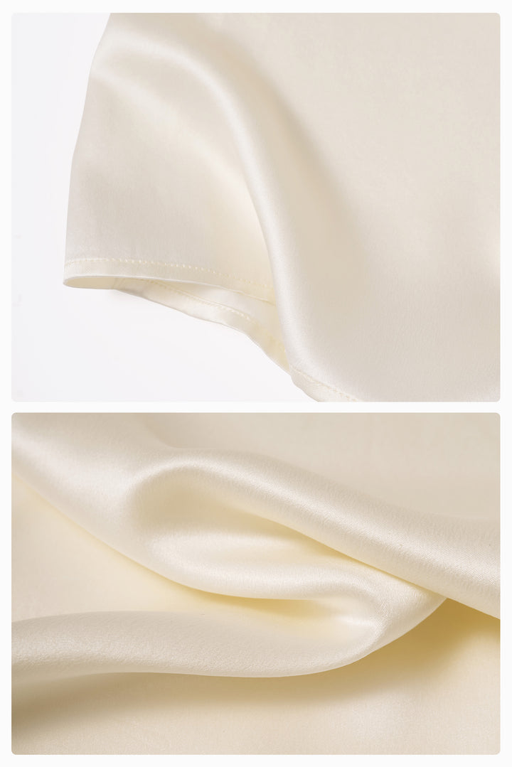 PAJA 25 Momme Silk Crepe Satin Bow Long-Sleeve Top