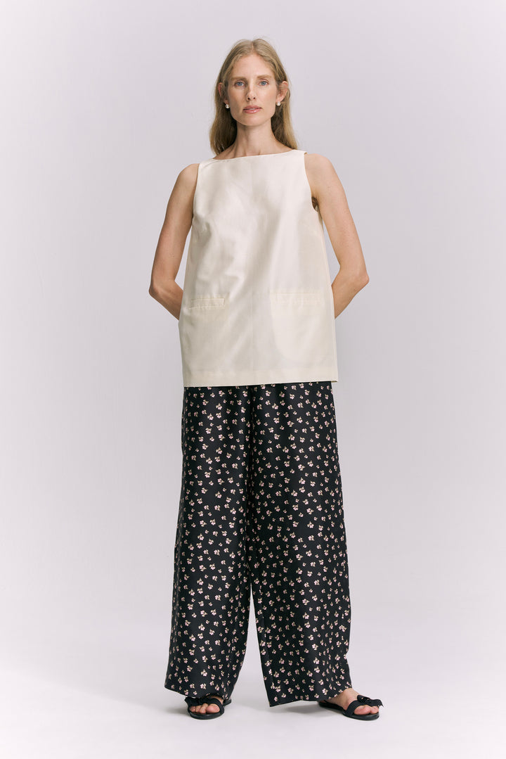 PAJA Farm Edit Dupion Silk Floral Print Trousers - Black