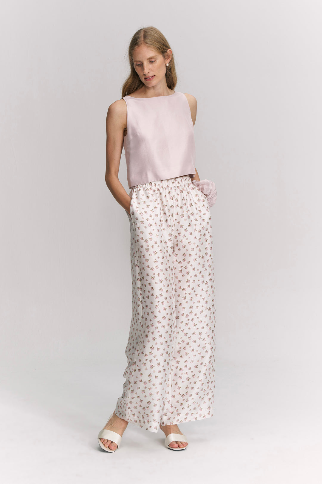 PAJA Farm Edit Dupion Silk Floral Print Trousers - White