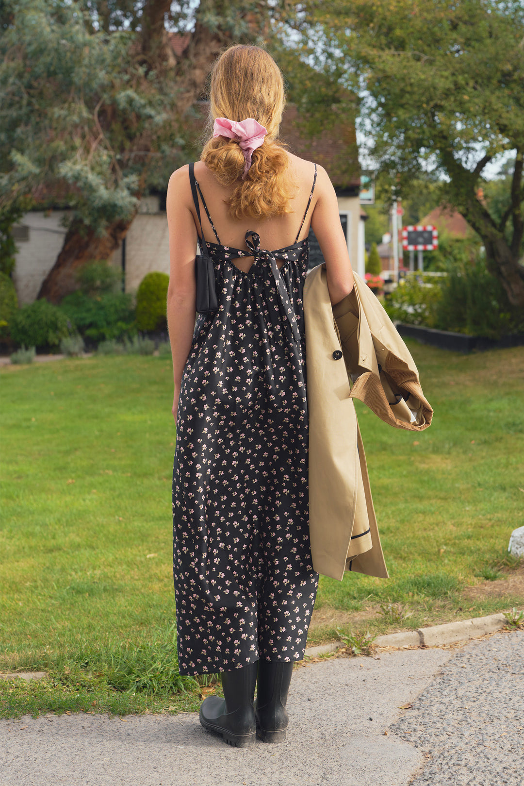 PAJA Farm Edit Dupion Silk Floral Print Maxi Dress - Black