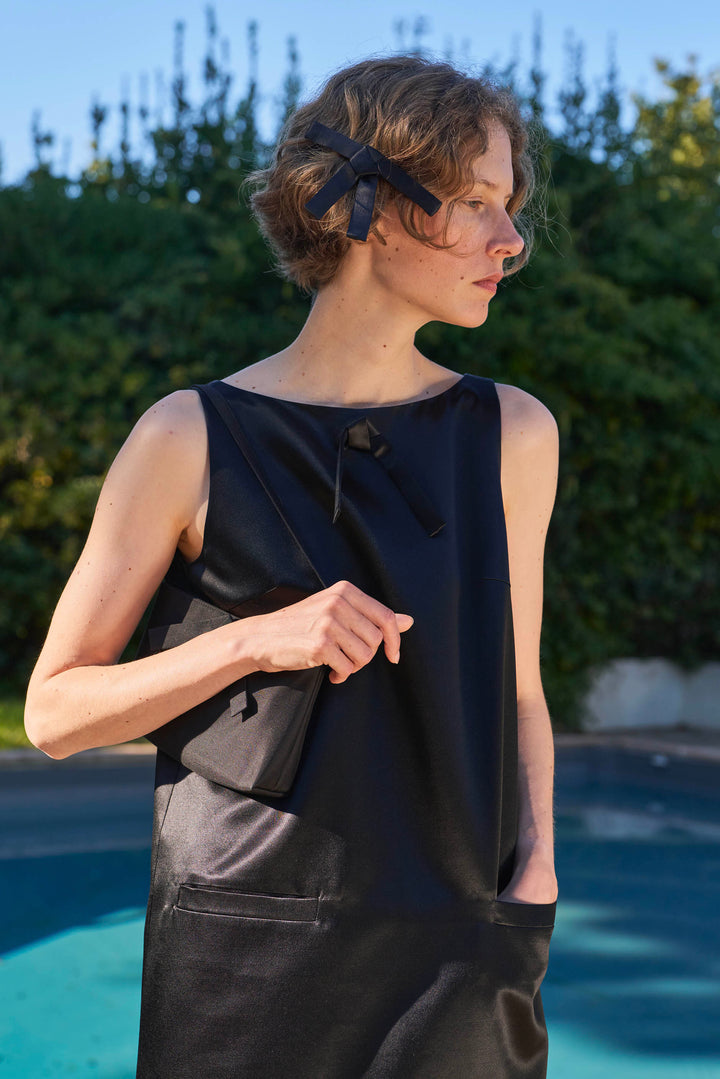 My Party 35 Momme Silk Wool Bow Sleeveless Dress