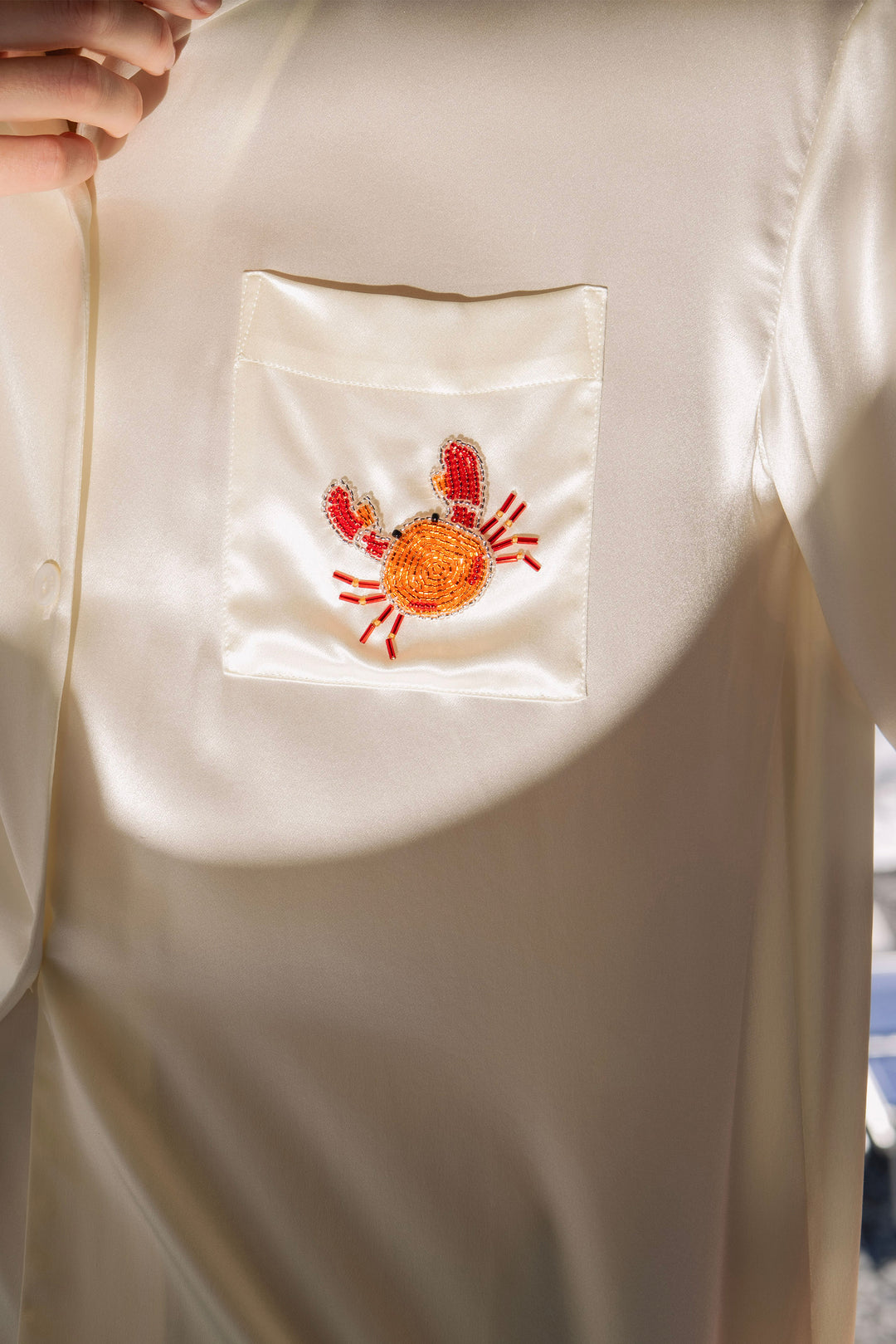 PAJA Beaded Summer Escapes Silk Short Sleeve & Long Pants Set - White