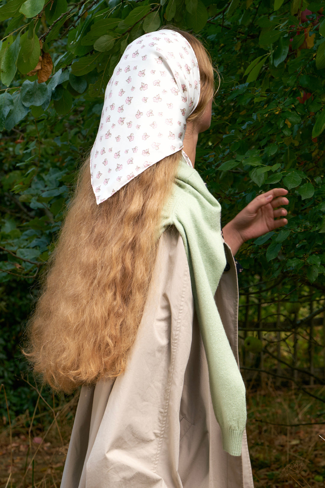 PAJA Farm Edit Dupion Silk Floral Print Triangle Scarf - White