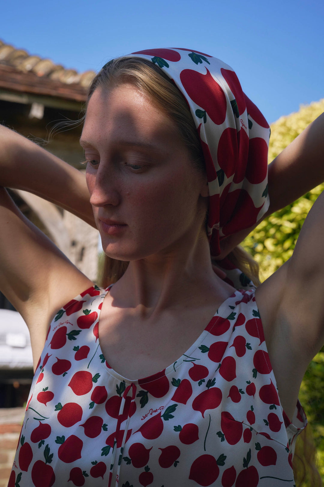 Farm Edit Red Turnip Print 22 Momme Silk Square Scarf