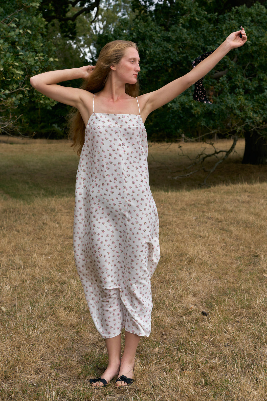 PAJA Farm Edit Dupion Silk Floral Print Maxi Dress - White