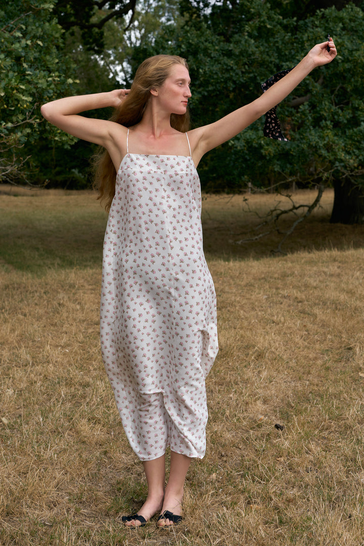 PAJA Farm Edit Dupion Silk Floral Print Maxi Dress - White