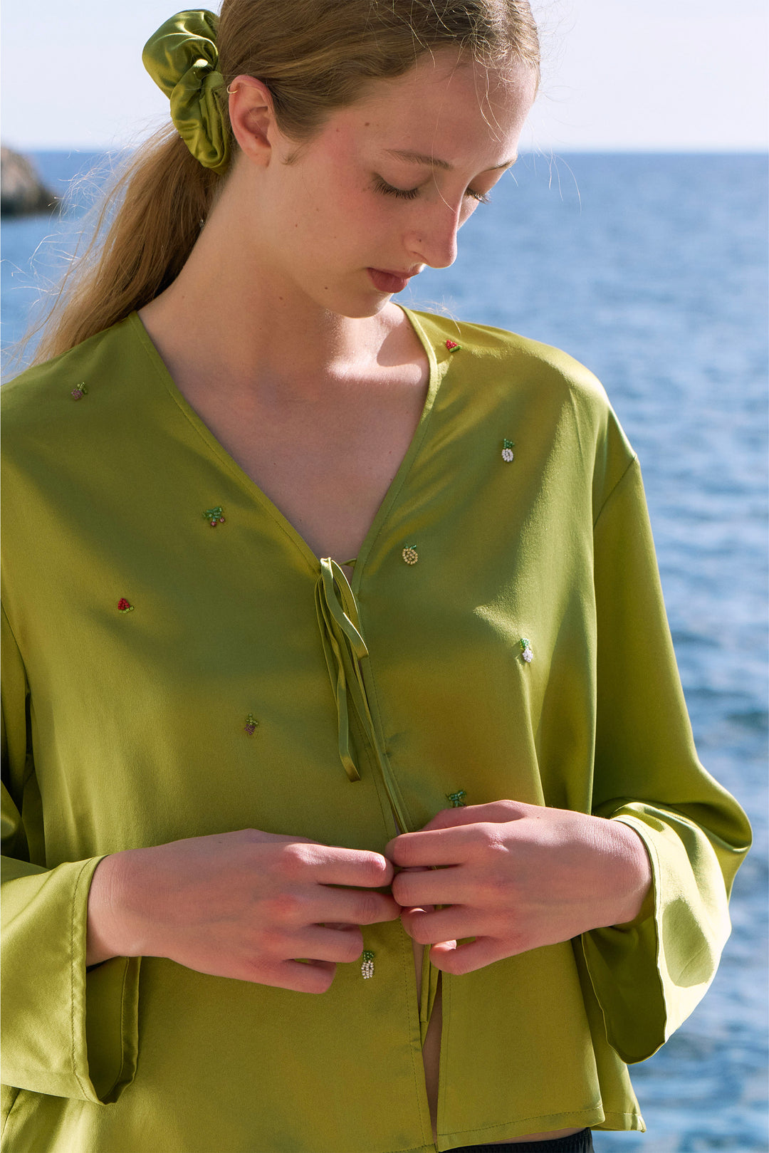 PAJA Beaded Summer Escapes Long Sleeve Blose - Green