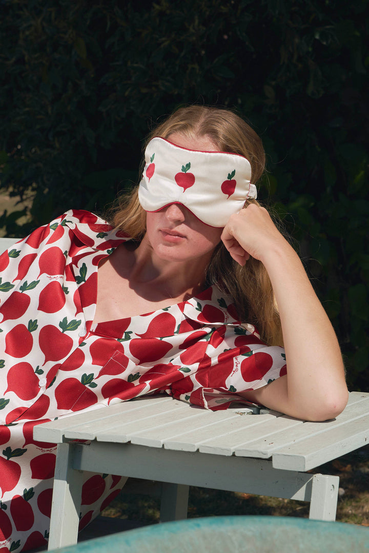 Farm Edit Red Turnip Embroidered 22 Momme Silk Eye Mask