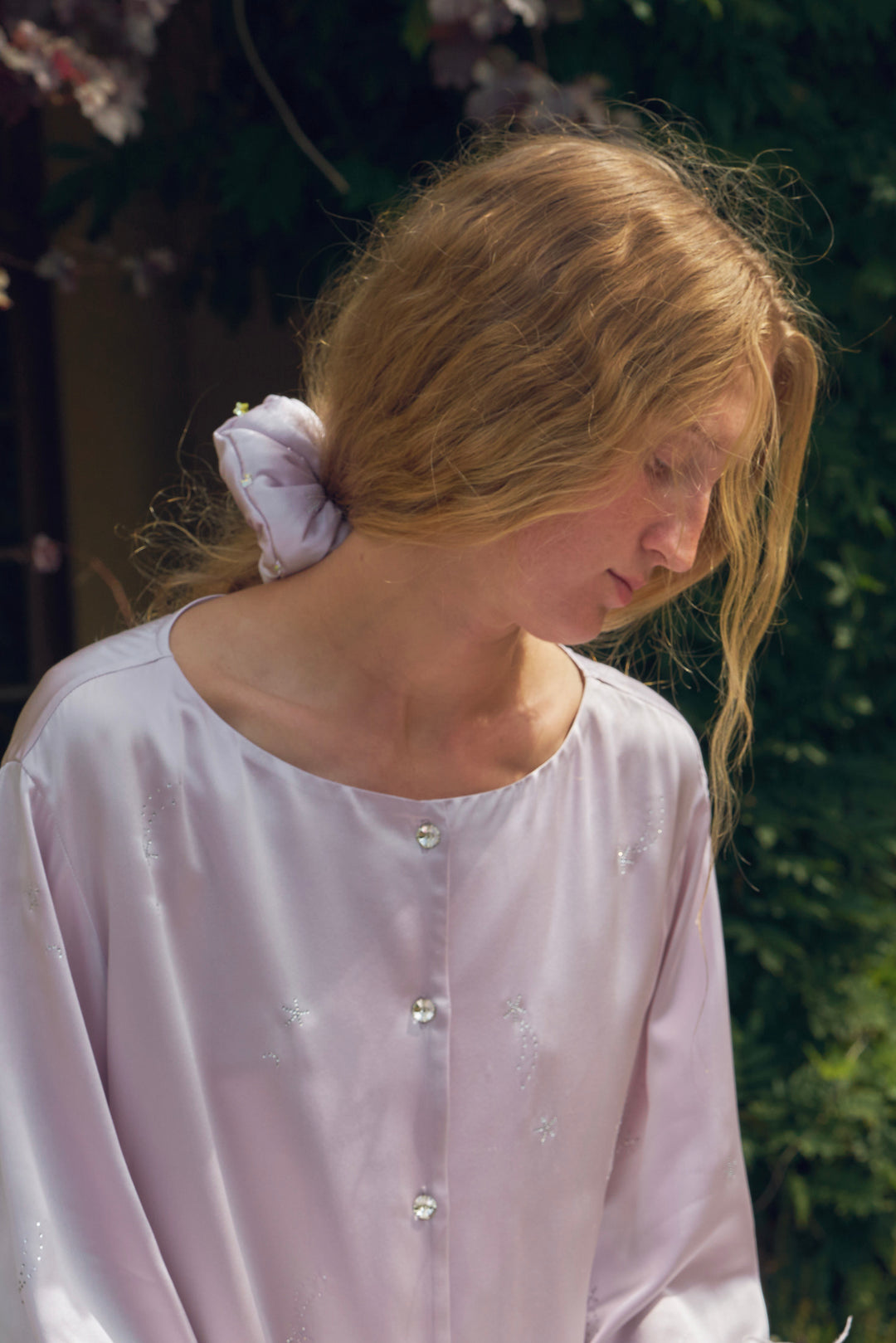 VEGA Collection Feathered Silk Rhinestone-Embellished Scrunchies - Amethyst