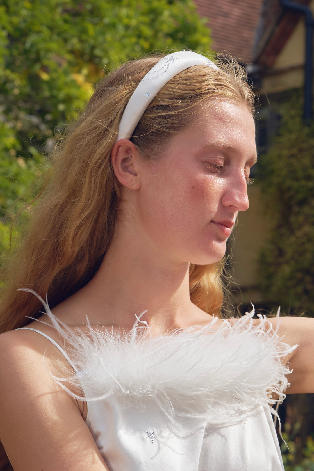 VEGA Collection Silk Rhinestone-Embellished Headband - White