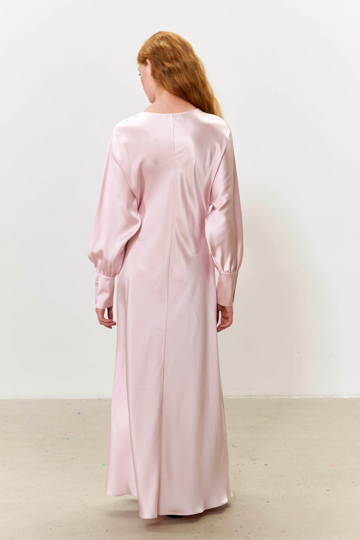 PAJA Summer Shimmer Bias-Cut 25 Momme Silk Crepe Satin V-Neck Long Dress