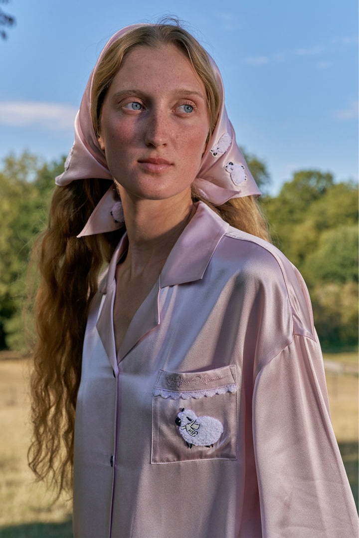 BUBU Collection Silk Velour Edging Long Sleeve Pajama Set