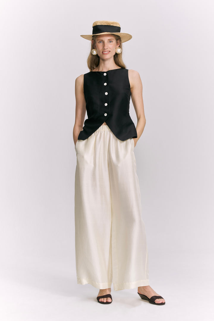 PAJA Farm Edit Dupion Silk Silk Wide-Leg Trousers - Pale Yellow