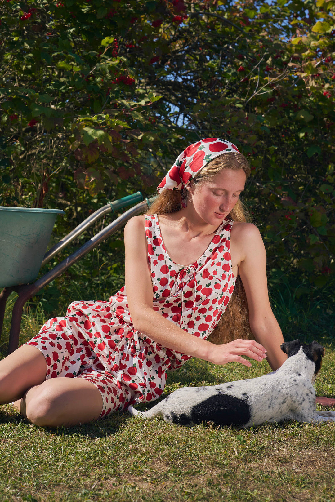 Farm Edit Red Turnip Print 22 Momme Silk Tank Shorts Set