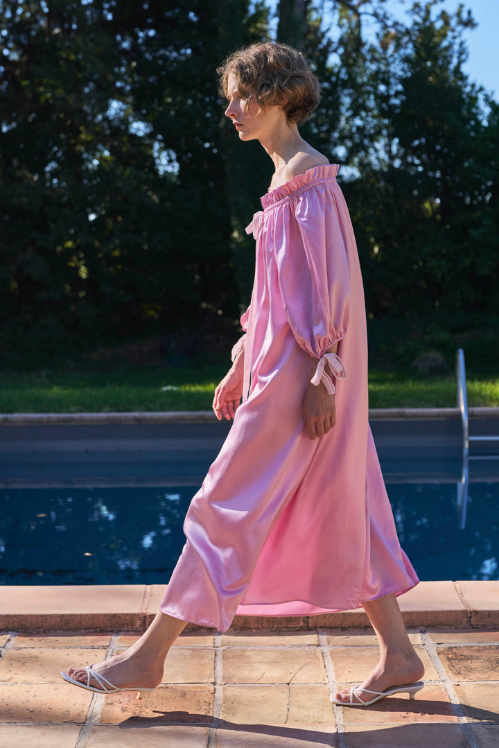 My Party 22 Momme Silk Off-Shoulder Bow Dress