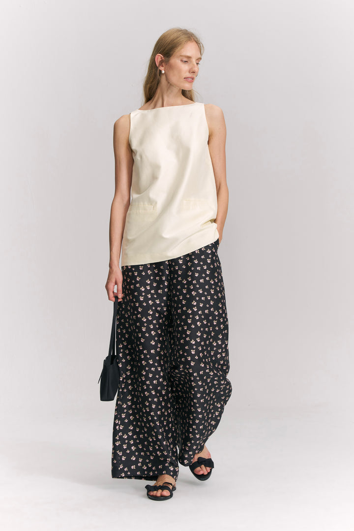 PAJA Farm Edit Dupion Silk Floral Print Trousers - Black