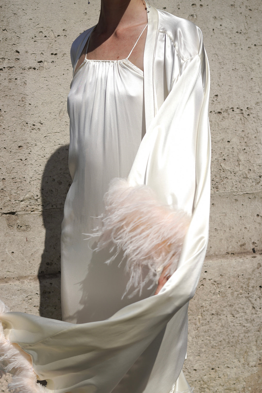 Bride-To-Be Edition | Silk Long Robe with Removable Feathers - Light Blue