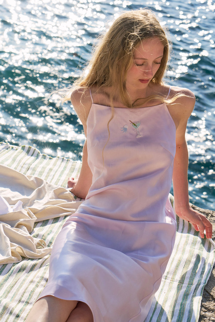 PAJA Beaded Summer Escapes Silk Slip Dress - Pink