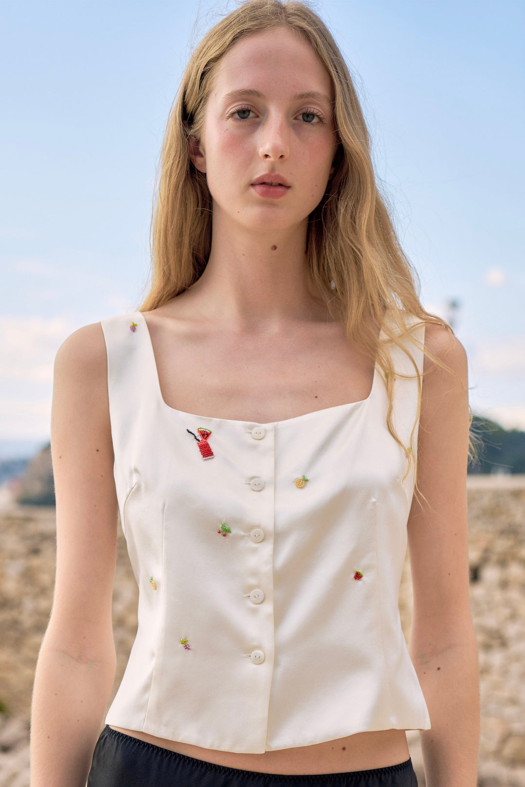 PAJA Beaded Summer Escapes Silk Top - White