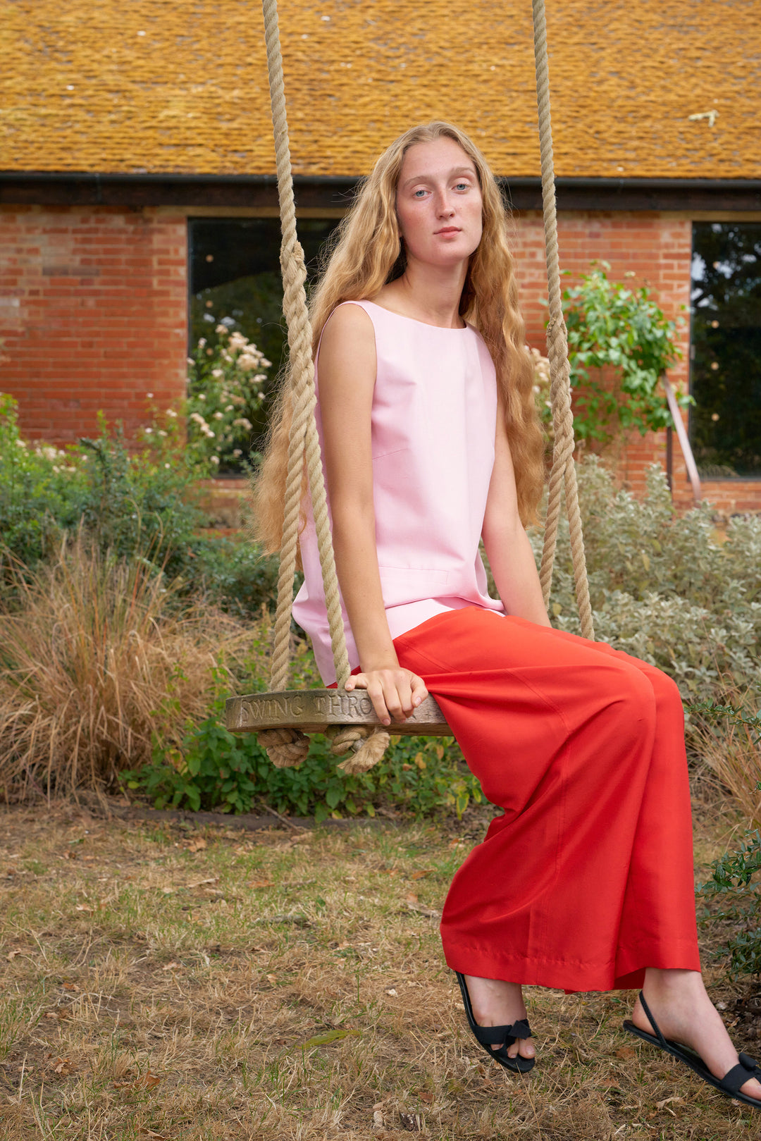 PAJA Farm Edit Dupion Silk Deep V-Back Top - Pink