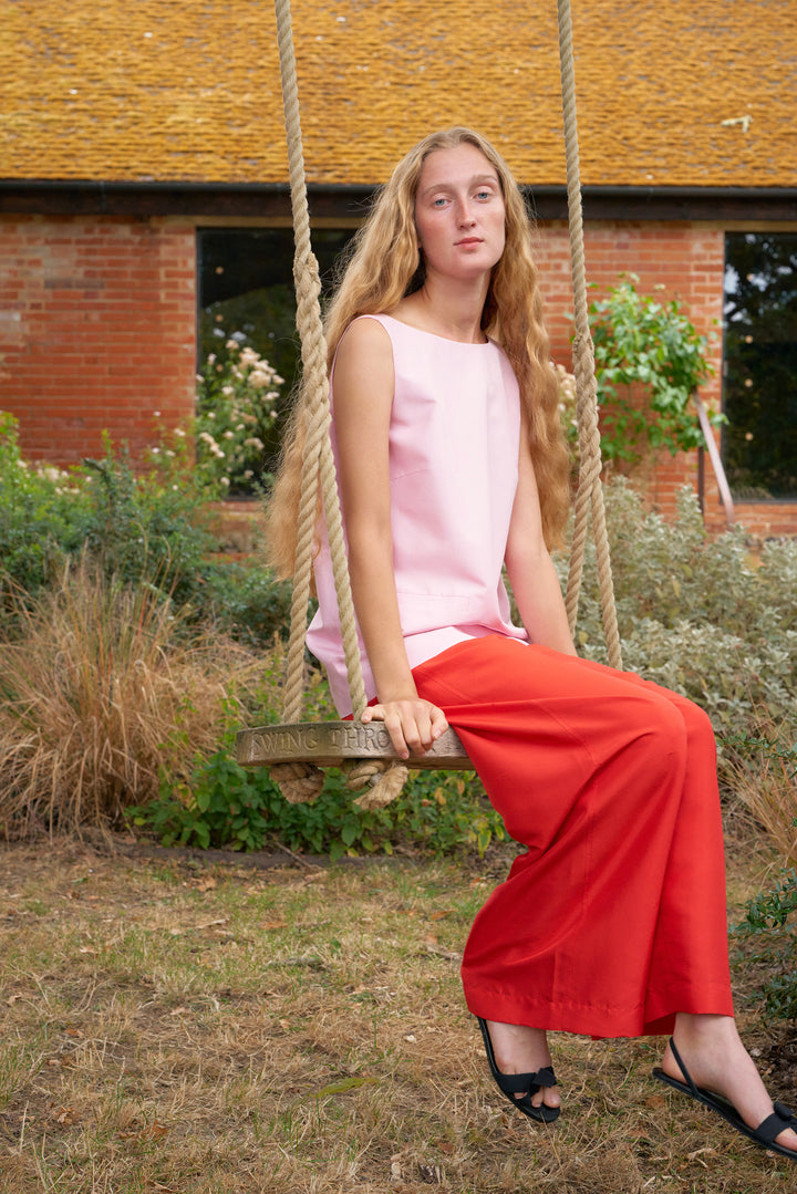 PAJA Farm Edit Dupion Silk Deep V-Back Top - Pink