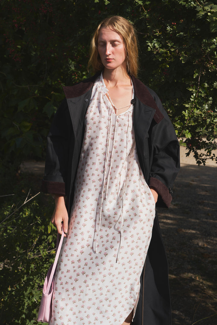 PAJA Farm Edit Dupion Silk Printed Long-Sleeved Shirt Dress - White