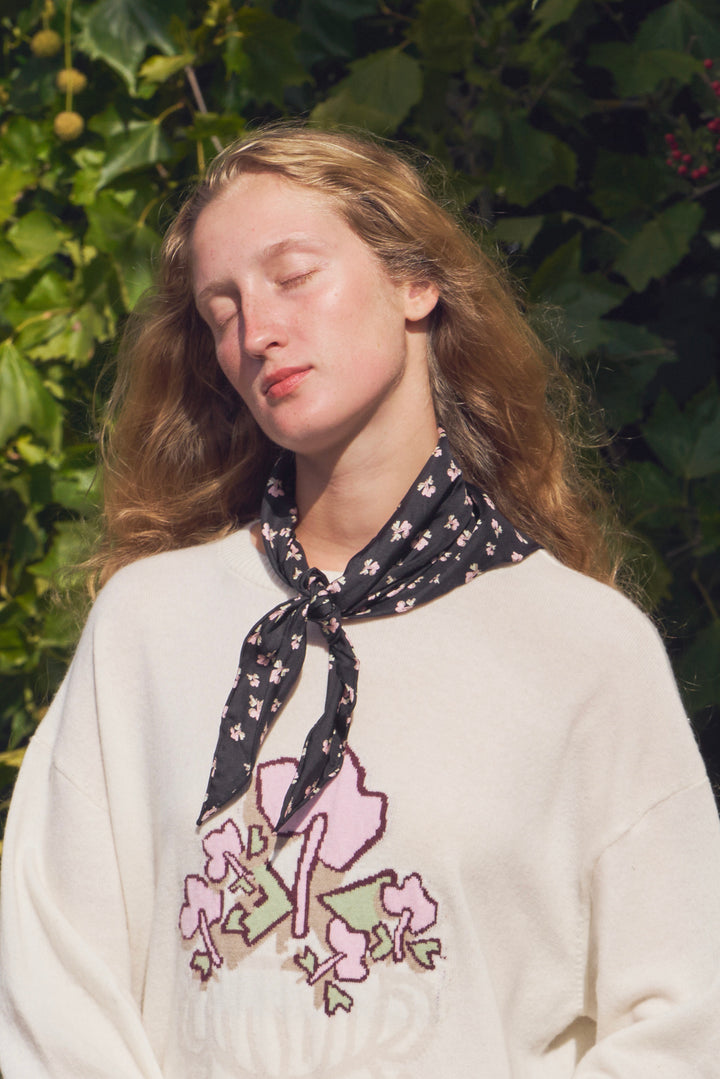 PAJA Farm Edit Dupion Silk Floral Print Triangle Scarf - Black
