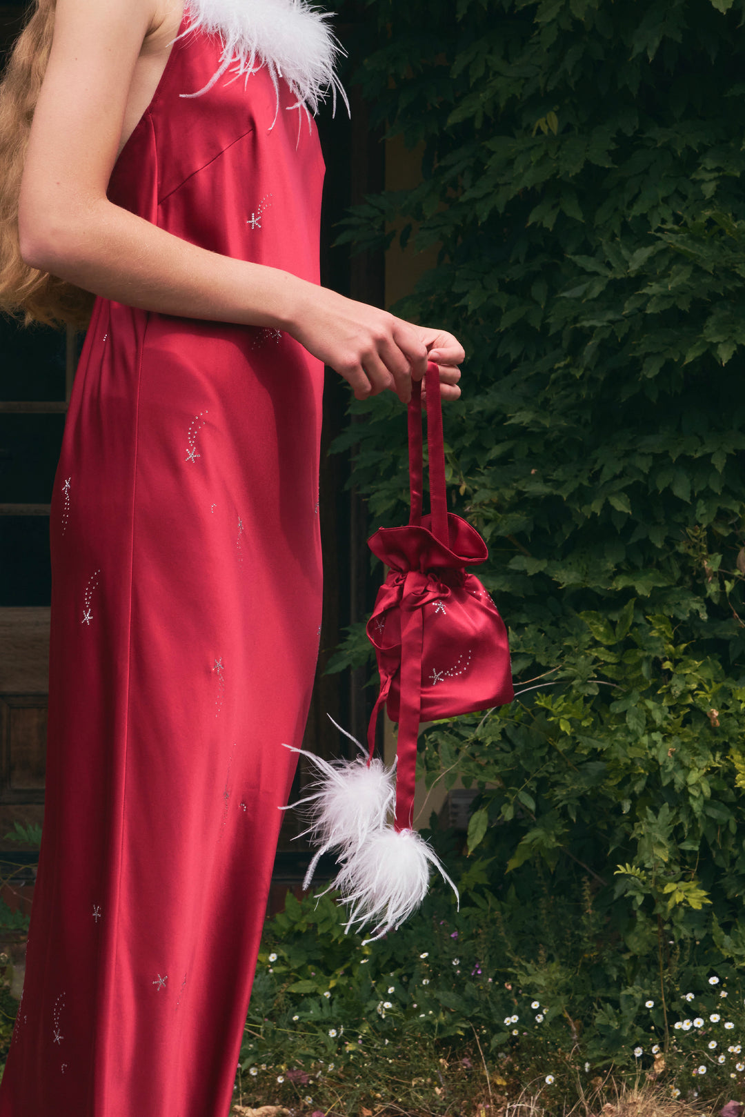 VEGA 22mm Mulberry Silk Crystal Feather Handbag-Silk Accessories-Not Just Pajama