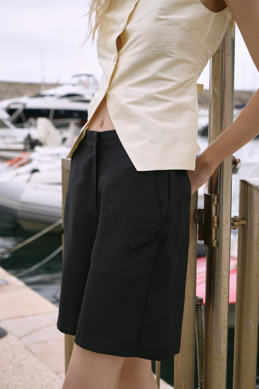 PAJA Berries Dupion Silk Relaxed Black Shorts