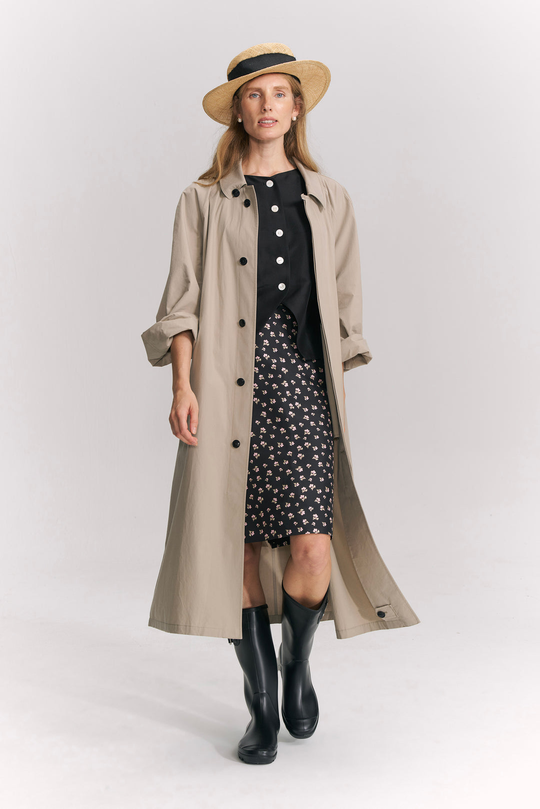 PAJA Farm Edit Dupion Silk Floral Print Midi Skirt - Black