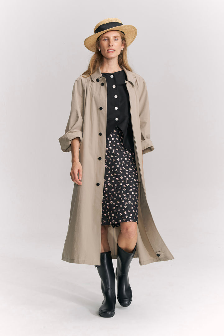 PAJA Farm Edit Dupion Silk Floral Print Midi Skirt - Black