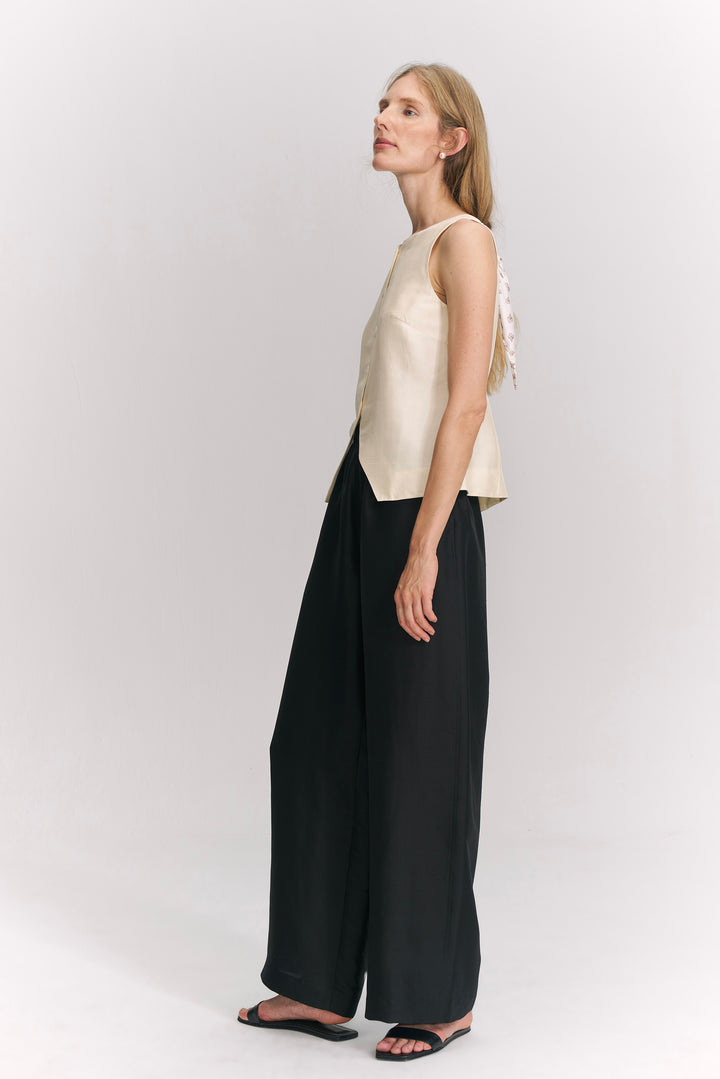 PAJA Farm Edit Dupion Silk Wide-Leg Trousers - Black
