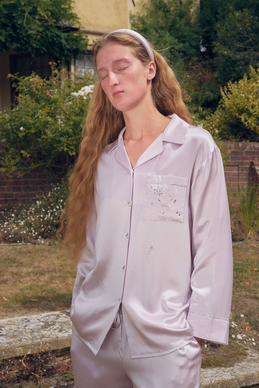 VEGA Collection Silk Rhinestone-Embellished Long Sleeve Set - Amethyst