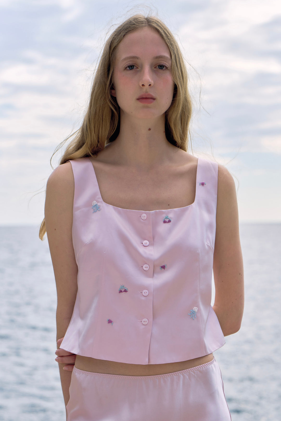 PAJA Beaded Summer Escapes Silk Top - Pink