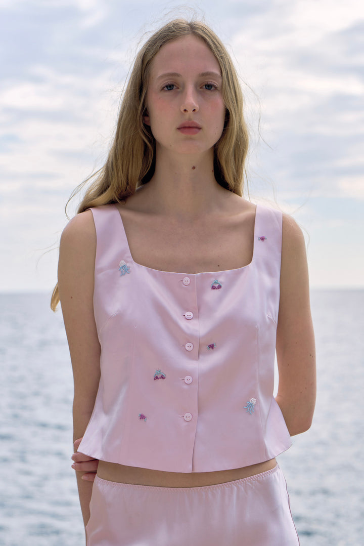 PAJA Beaded Summer Escapes Silk Top - Pink