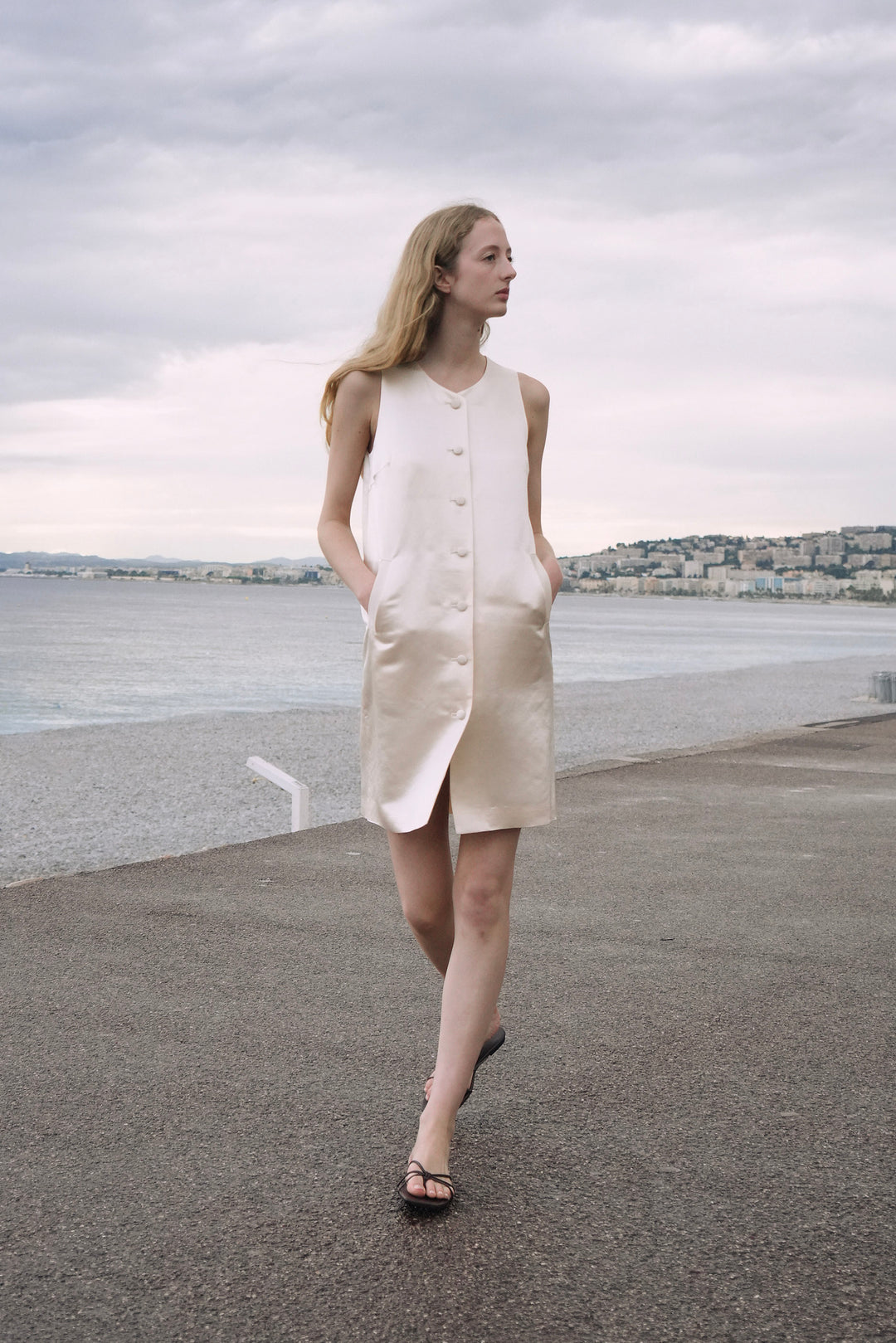 PAJA Dinner Hour Silk-Wool Satin V-Neck Vest Dress