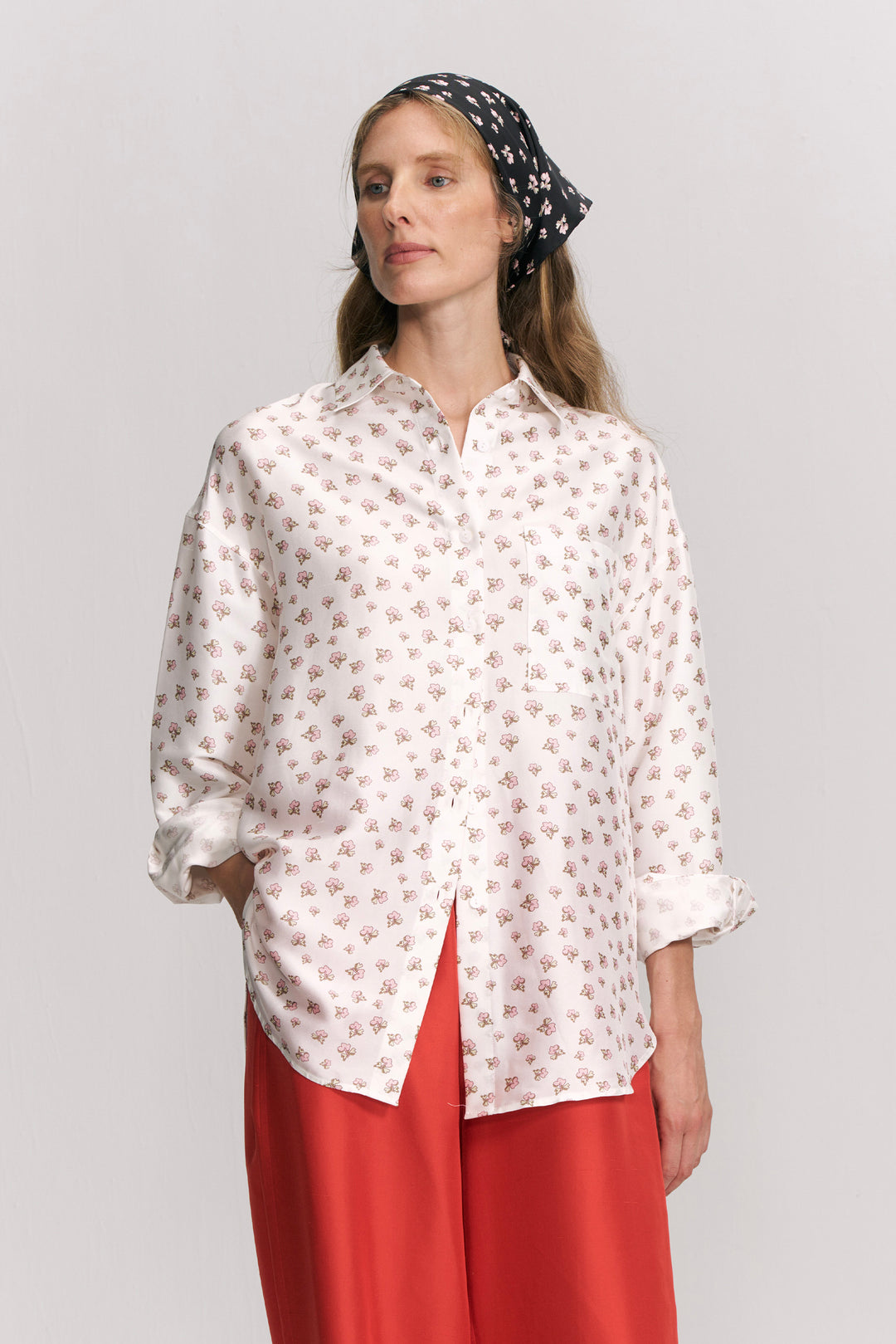 PAJA Farm Edit Dupion Silk Floral Print Shirt - White
