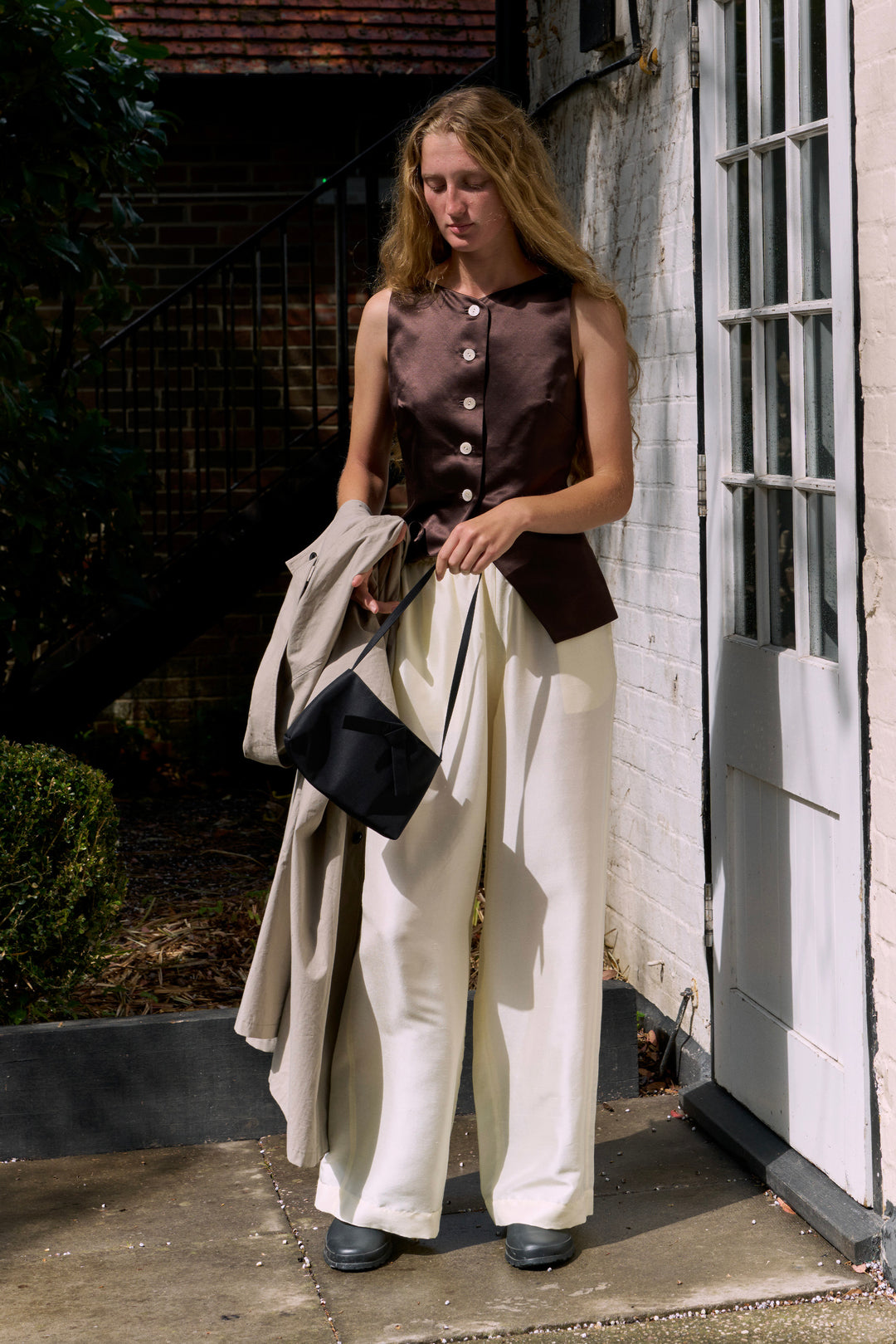 PAJA Farm Edit Waist-Tied Silk-Wool Satin Vest - Brown