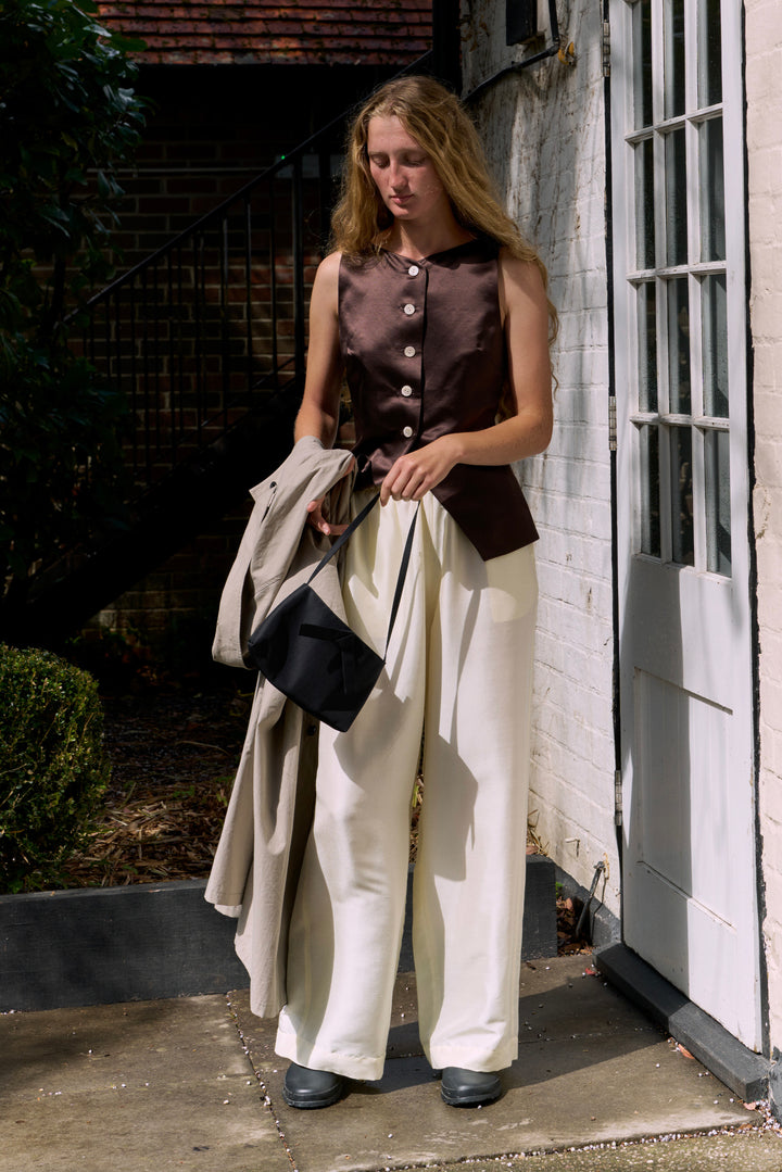 PAJA Farm Edit Waist-Tied Silk-Wool Satin Vest - Brown