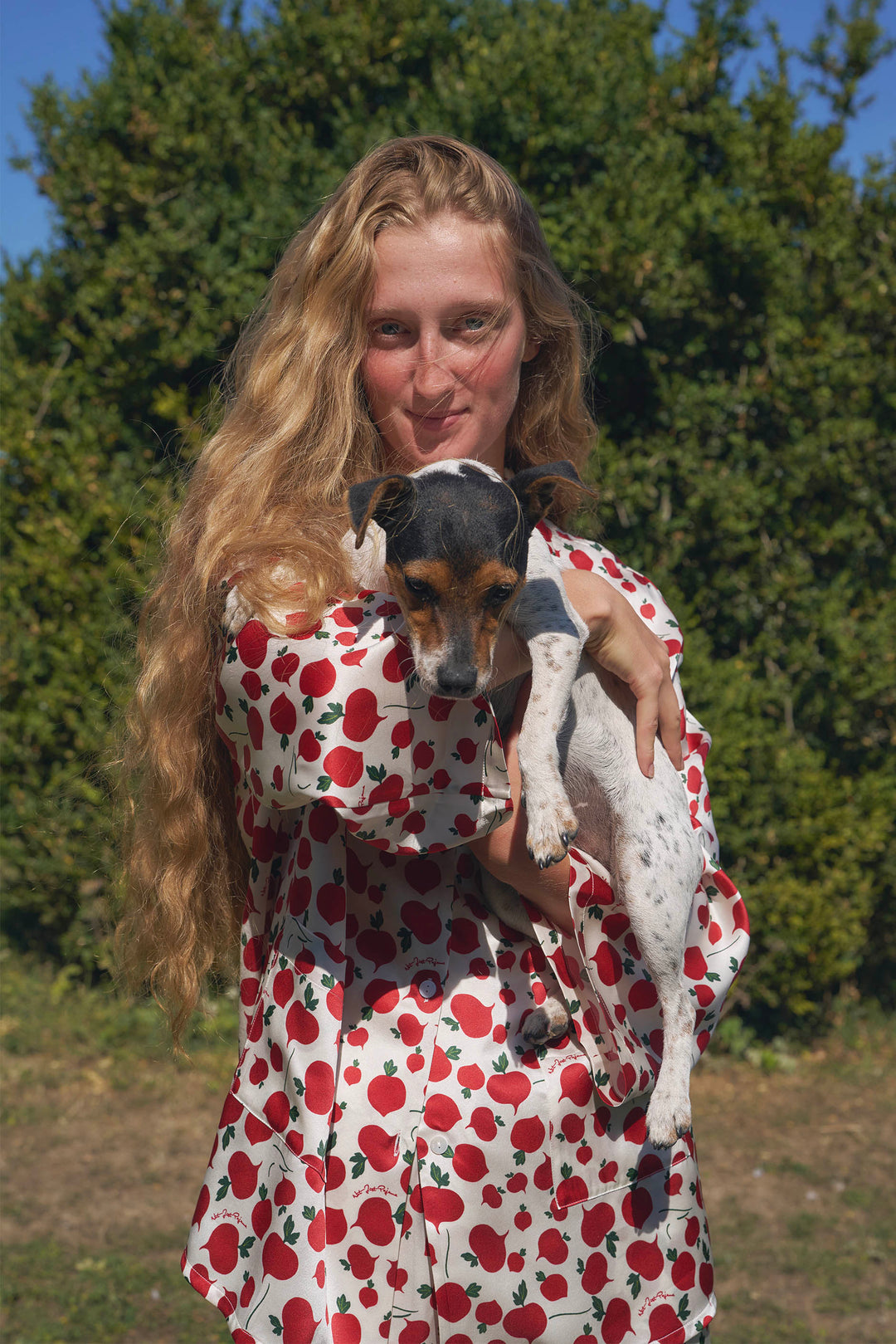 Farm Edit Red Turnip Print 22 Momme Silk Long-Sleeve Pajama Set