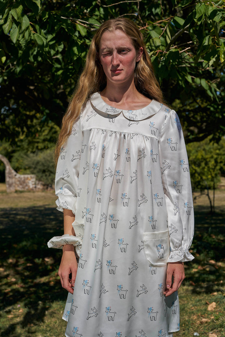 Bubbie 22 Momme Silk Long-Sleeve Peter Pan Collar Dress