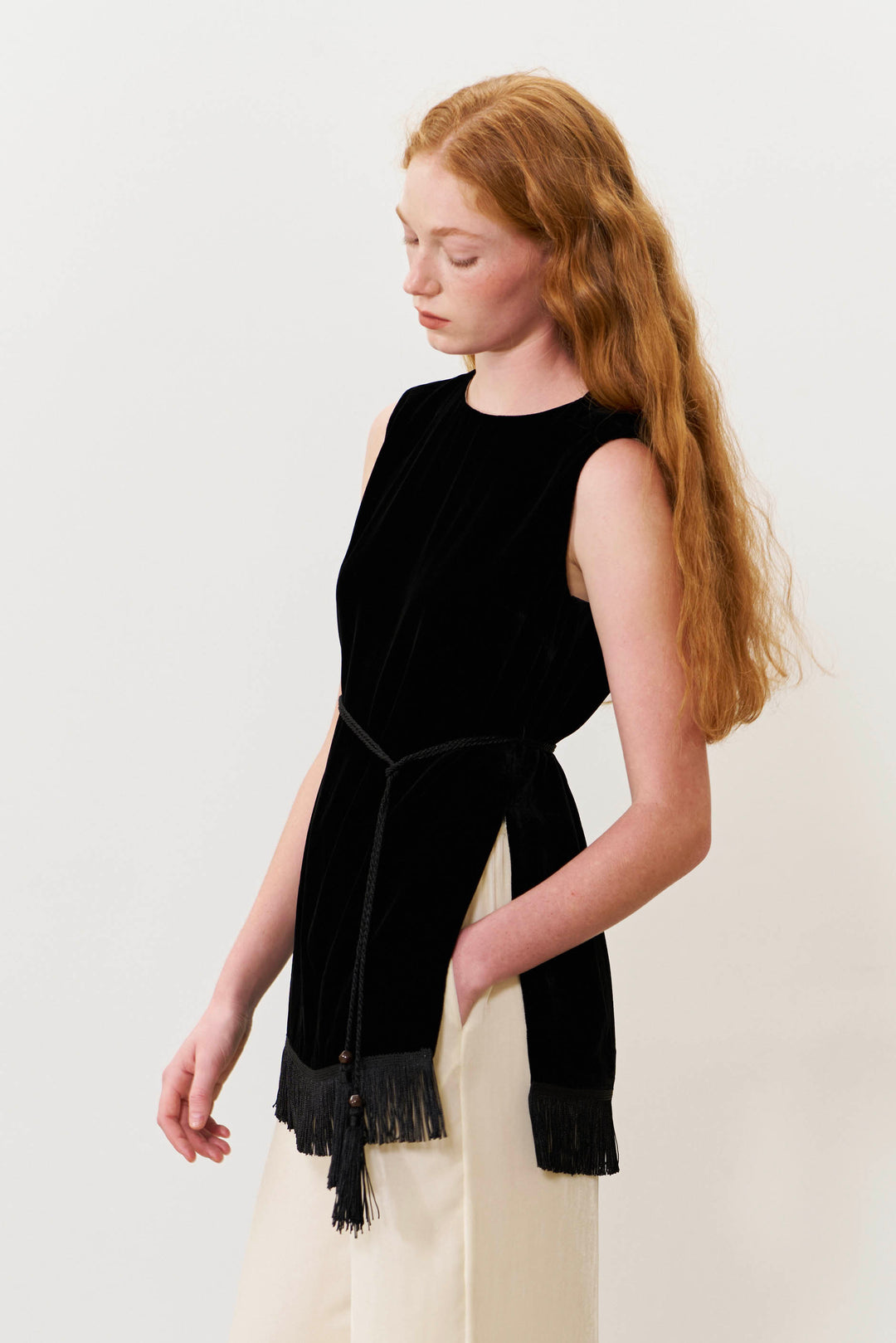 PAJA Summer Shimmer Silk Velvet Fringe-Trim Vest Top