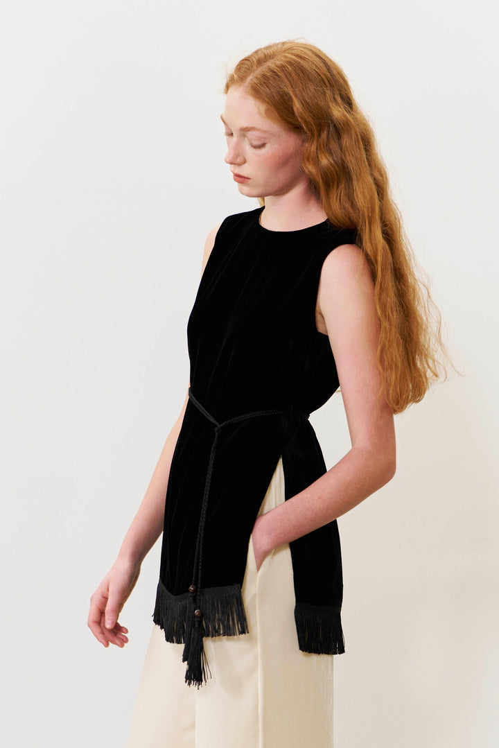 PAJA Summer Shimmer Silk Velvet Fringe-Trim Vest Top