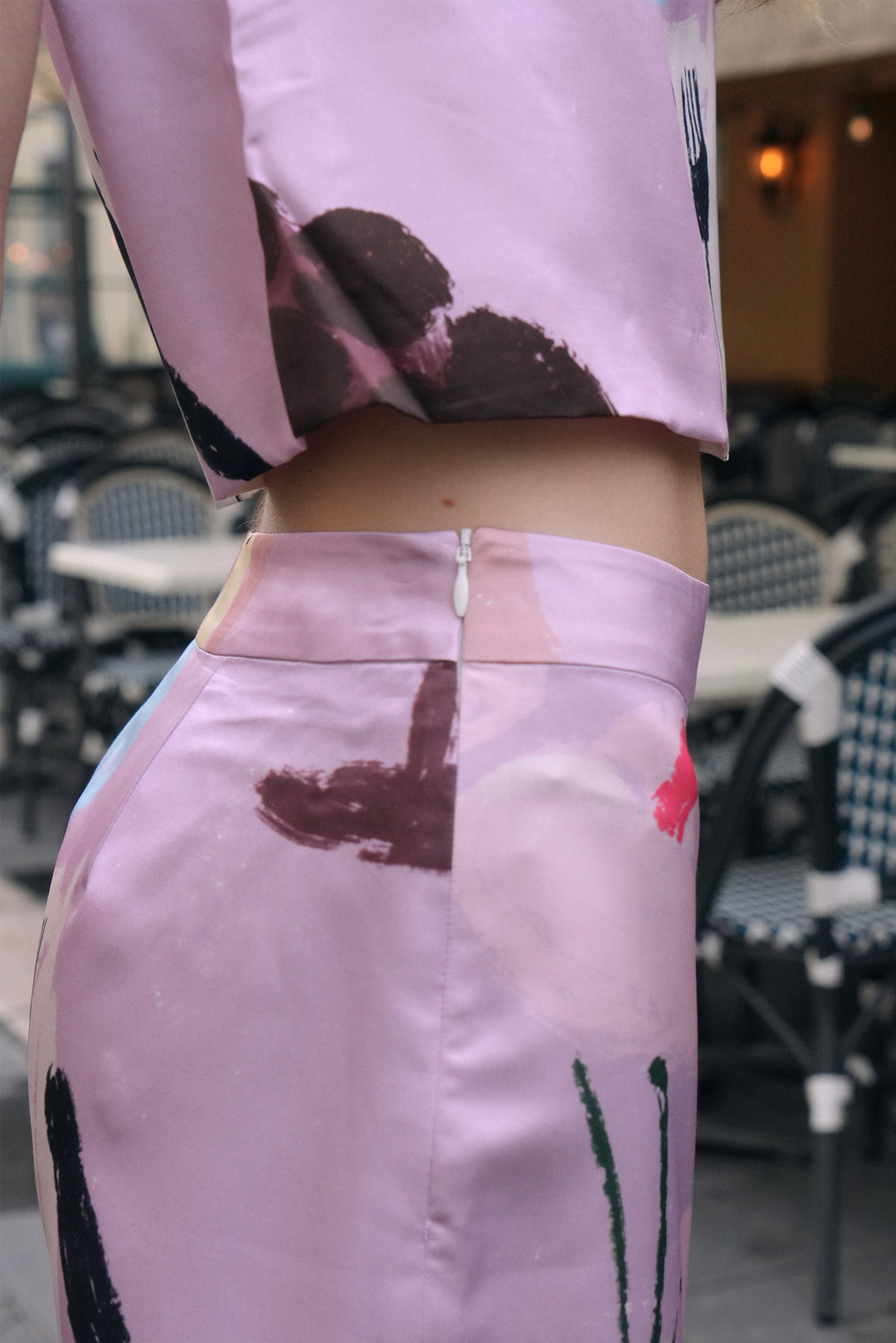 PAJA Dinner Hour Printed Silk Wool Satin Skirt