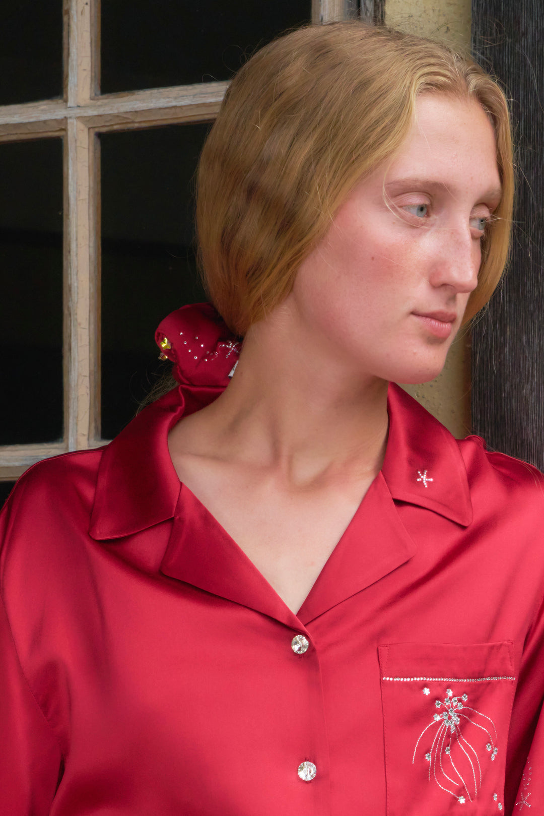 VEGA Women’s 22mm Mulberry Silk Crystal Scrunchie-Silk Accessories-Not Just Pajama