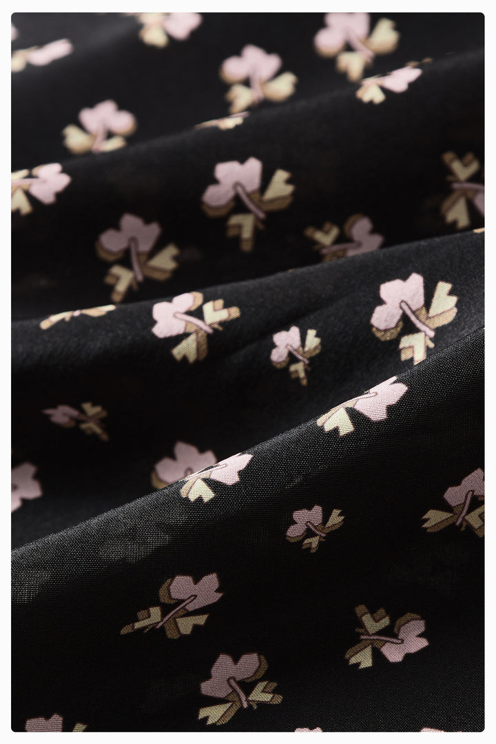 PAJA Farm Edit Dupion Silk Floral Print Midi Skirt - Black