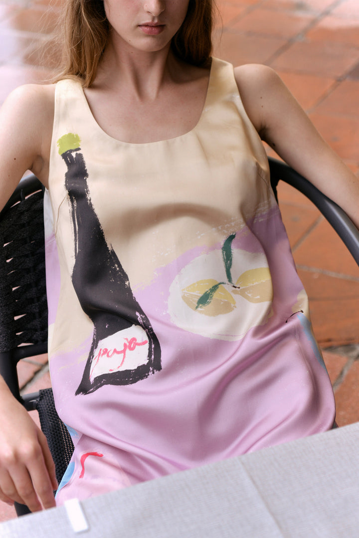 PAJA Dinner Hour Women's Printed Silk Wool Satin Cami Dress