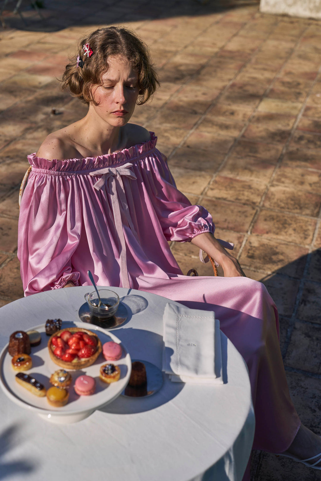 My Party 22 Momme Silk Off-Shoulder Bow Dress