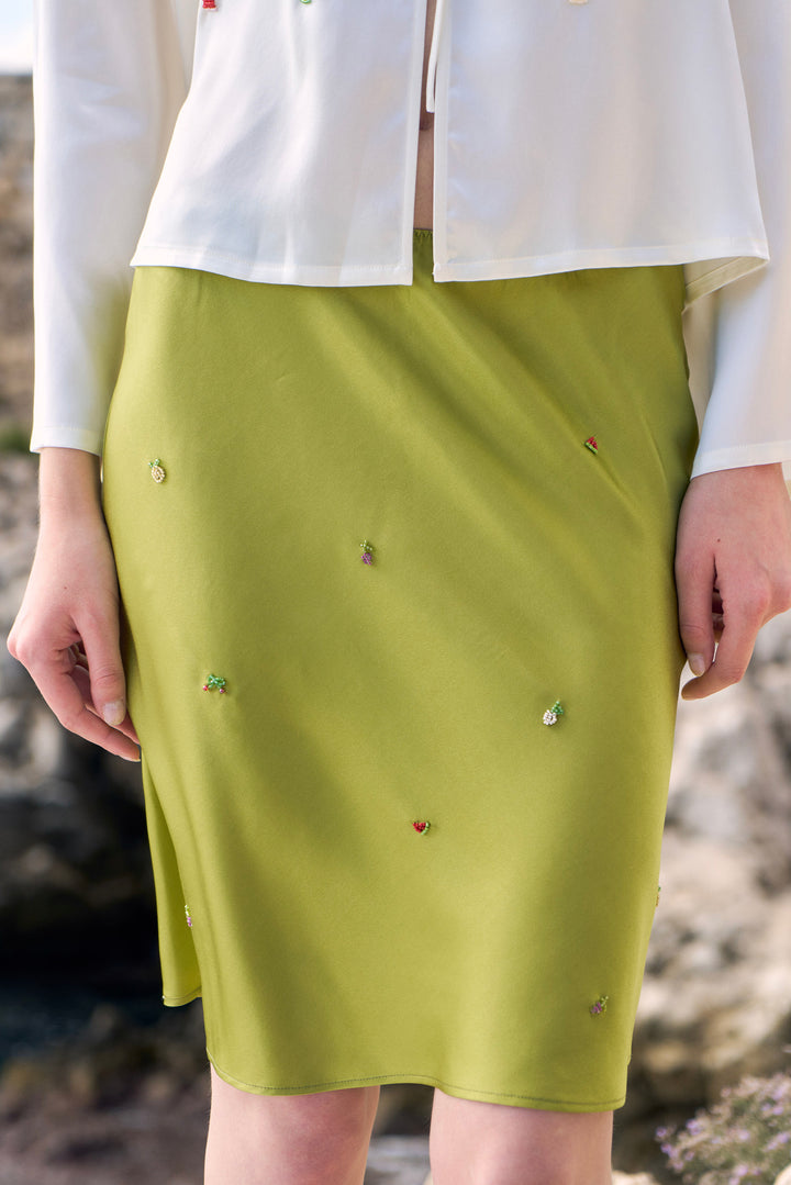 PAJA Beaded Summer Escapes Silk Midi Skirt - Green