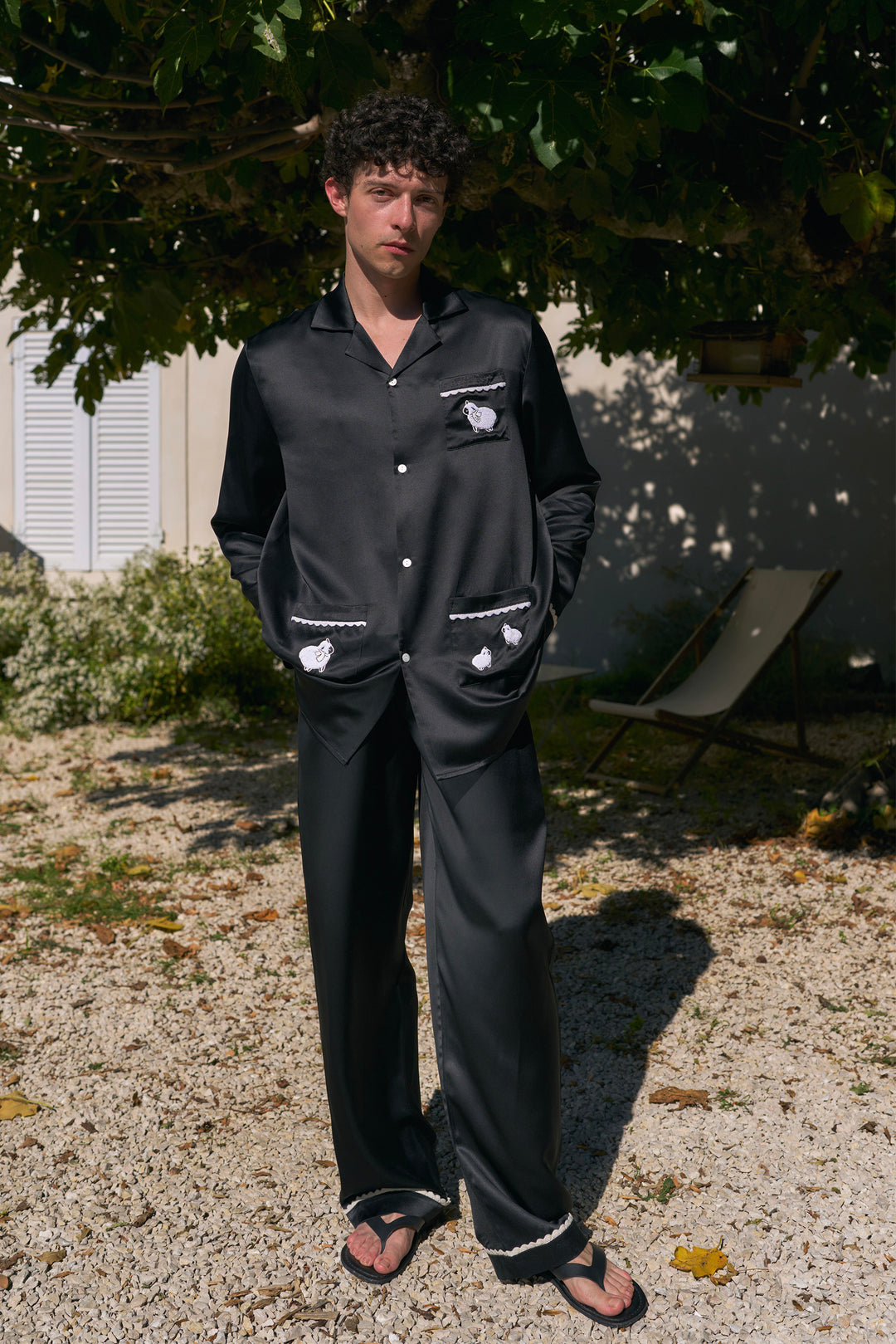 BUBU Collection Pajama Set & Sleeping Eye Mask Gift Set - Black